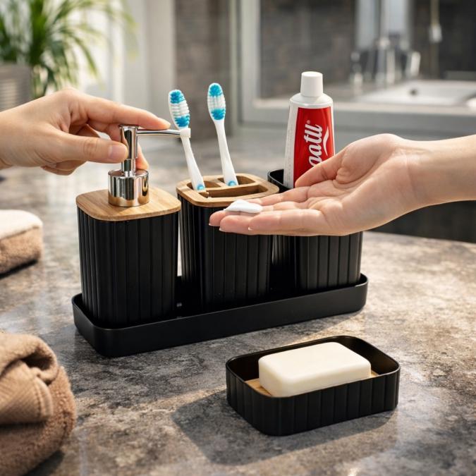 Комплект аксесоари за баня 5 части с табла Cheffinger  диспенсър, чаш