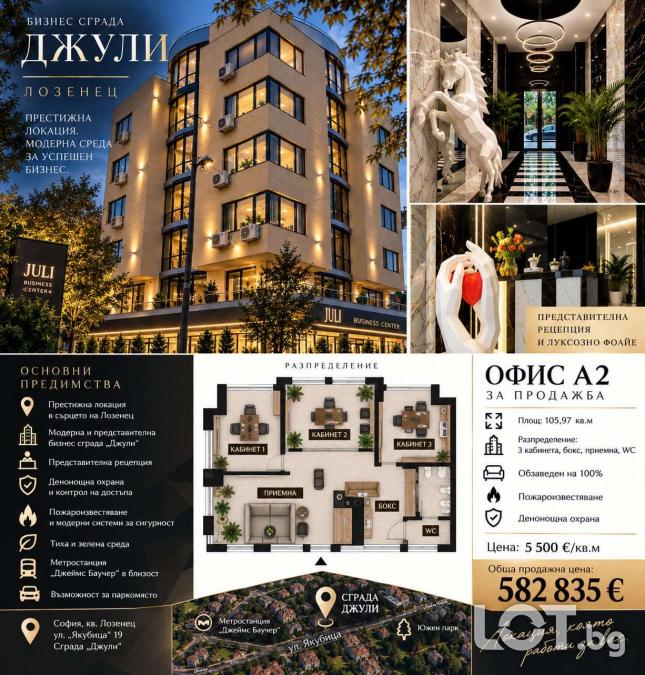 Луксозен офис за продажба в престижна бизнес сграда в кв. Лозенец