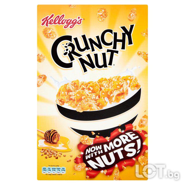 Kellogg s Crunchy Nuts Келогс Крънчи Нът Хрупкава Зърнена Закуска 500г