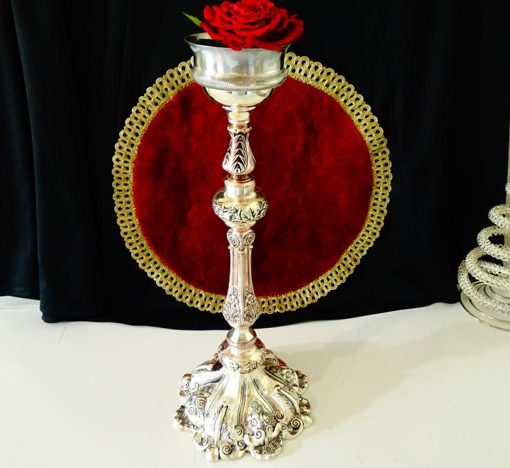Посребрен свещник, рози, орнаменти, 36 см., 1 кг.