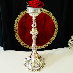 Посребрен свещник, рози, орнаменти, 36 см., 1 кг.
