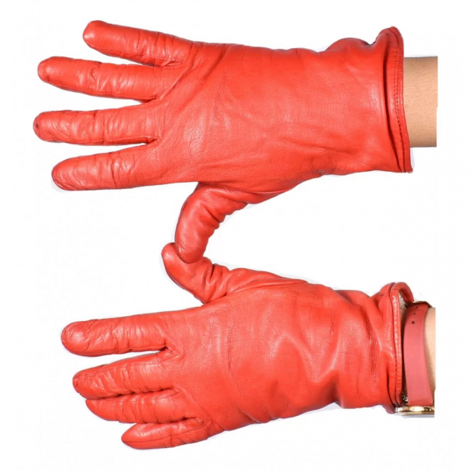 Дамски червени ръкавици от естествена кожа