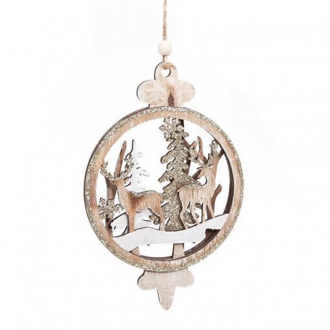 Дървена украса със северни елени за елха
