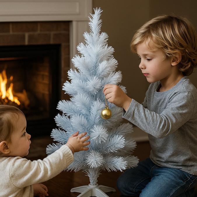 Елегантна елха в бял и син цвят 60 см  Стилна празнична декорация