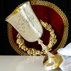 Бронзов бокал, чаша за вино с лоза и зряло грозде, 200 мл.