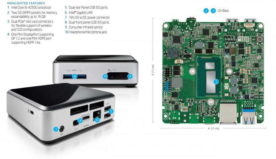 Intel NUC D54250wyk Малък мини компютър с квадратен алуминиев корпус