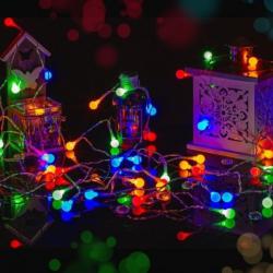 Соларно коледно LED осветление, 60 броя, 6 метра