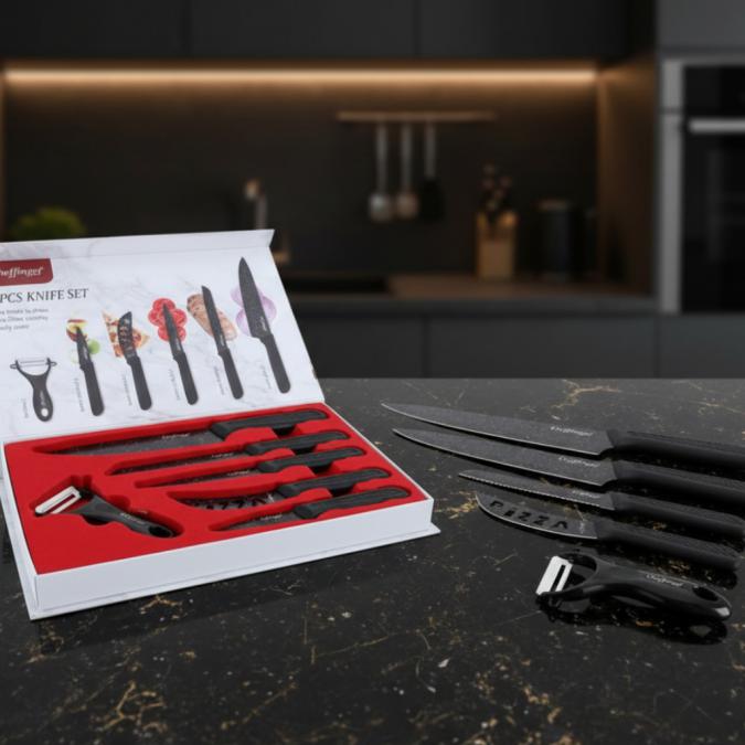 Комплект кухненски ножове  Cheffinger Cf-mb08 от 6 части с мраморно п