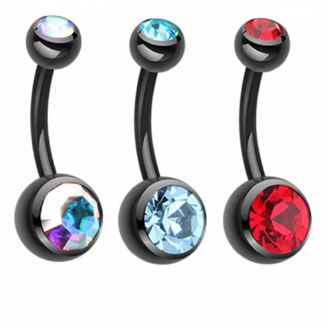 Черен пиърсинг на пъп с цирконий