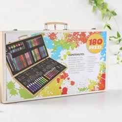 Комплект за рисуване Angmad, 180 части, дървен куфар, размери 47x29 см