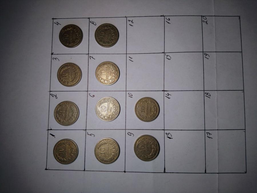 10 броя монети по 10 стотинки от 1906 г.