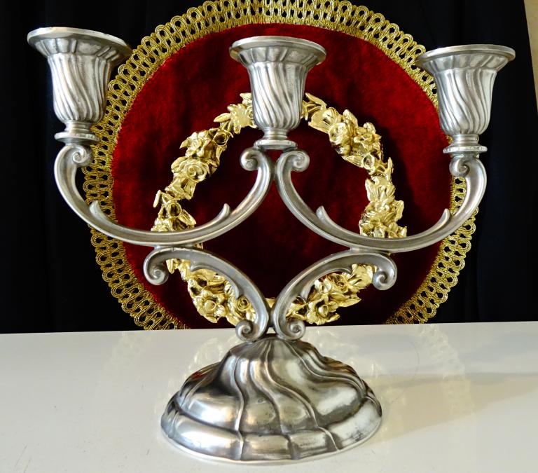 Троен свещник, свещник тройка от калай, Art Nouveau.