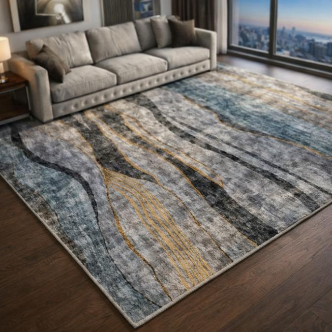 Модерен килим за хол 120х160см - Мраморен ефект в сиво и черно и 3D еф