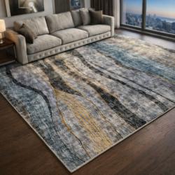 Модерен килим за хол 120х160см - Мраморен ефект в сиво и черно и 3D еф