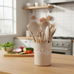 Комплект 12 части кухненски прибори със стойка Cheffinger  силиконови