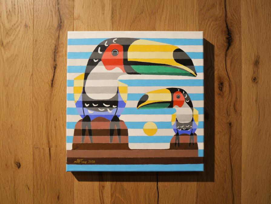 Маслена картина с Тукани. 50 на 50 см.