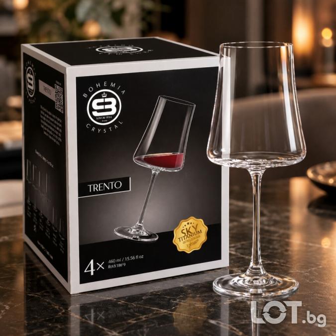 Комплект 4 чаши за червено вино Bohemia Crystal Trento  460 мл, крист