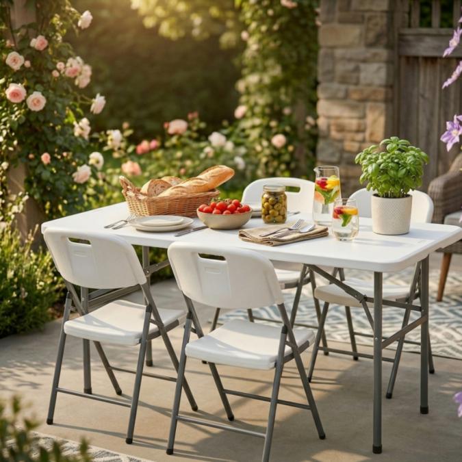 Сгъваема маса  4 сгъваеми стола - практичен, здрав и удобен комплект