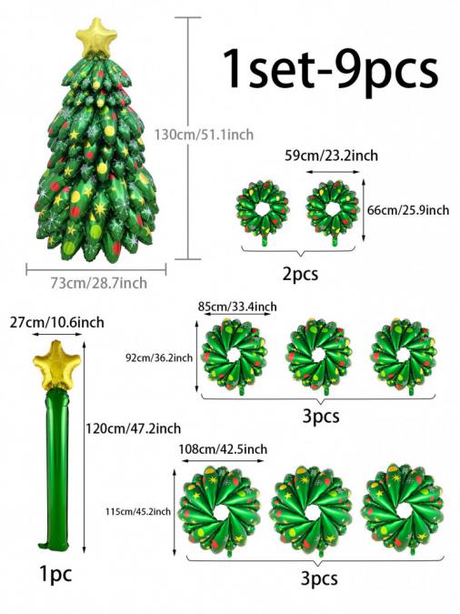 Коледни балони 9 части - 3D Коледна елха с цветни ярки акценти