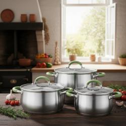 Комплект тенджери Swisgold  3 броя, 5-слойно дъно - бързо и равномерн