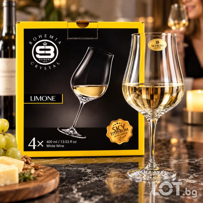 Комплект 4 чаши за бяло вино Bohemia Skyberg Crystal Limone  400 мл,