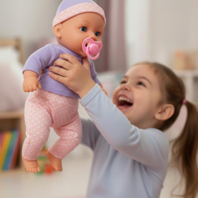 Легнало бебе с биберон и 10 звука  нежна коледна играчка за грижа и о