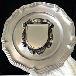 Калаена чиния за снимка, гравиране, 720 гр., калаена сватба.