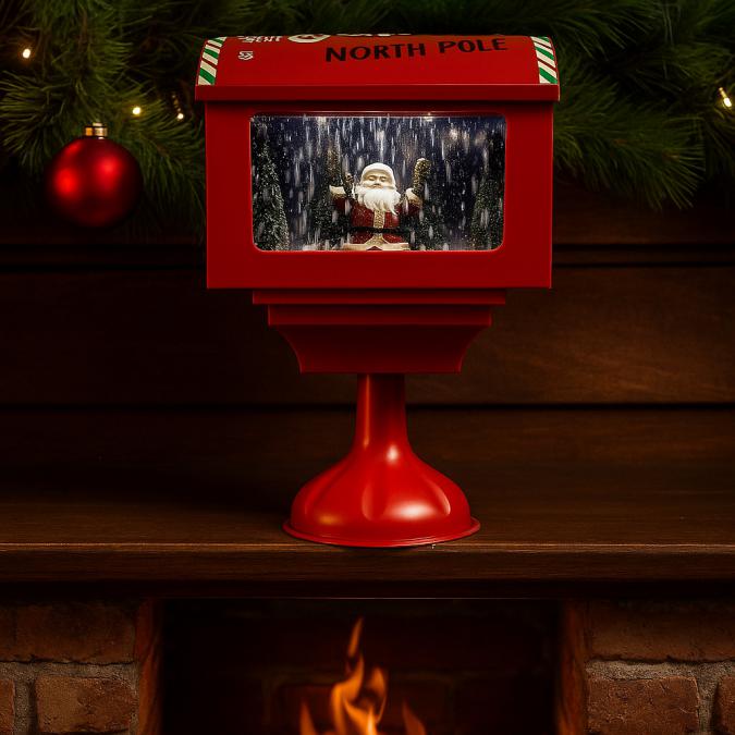 Музикална пощенска кутия Santa North Pole с ефект на падащ сняг