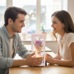 Декоративна роза в стъклен купол - в подаръчна кутия