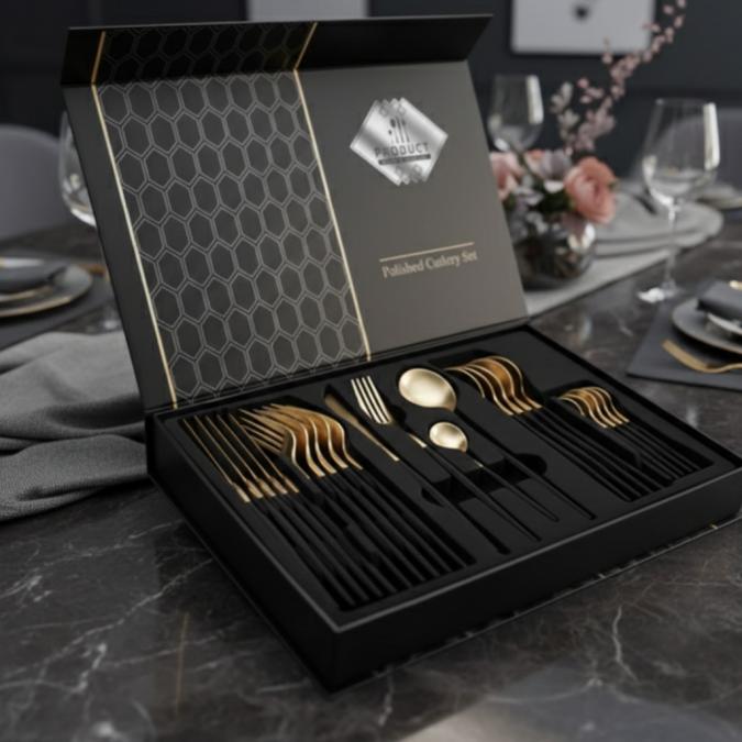 Комплект прибори за хранене от 24 части с луксозен дизайн и магнитна к