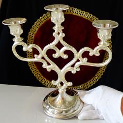 Посребрен троен свещник тройка, сърце, Art Nouveau.