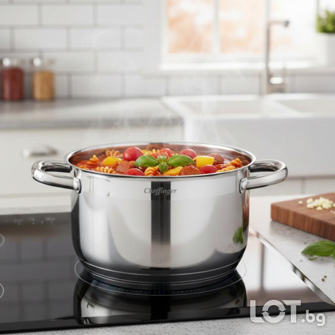 Комплект тенджери Cheffinger  8 части инокс с капаци, за всички видов