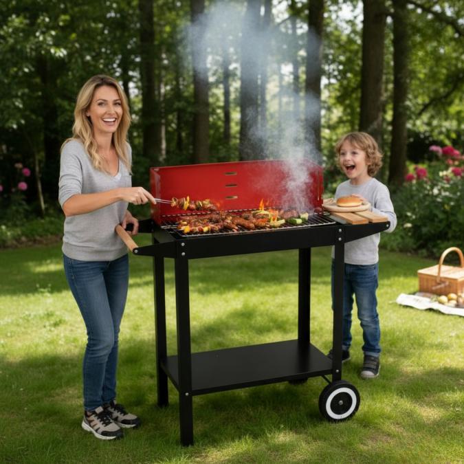 Мобилно градинско барбекю с 4 степени  прибори