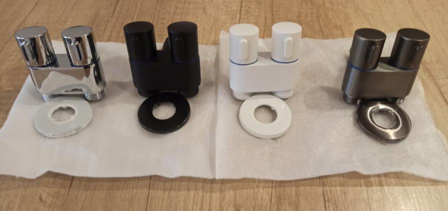 Двоен спирателен кран - Хром, Чрен и сив