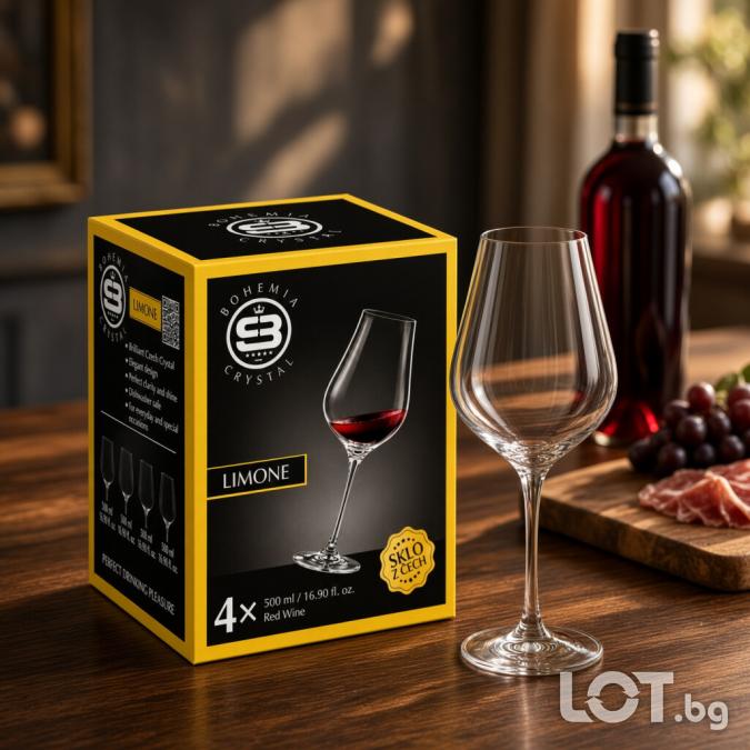 Комплект 4 чаши за червено вино Limone Bohemia Skyberg Crystal  500 м