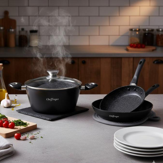 Комплект съдове за готвене 6 части Cheffinger  тенджера 24 см, тигани