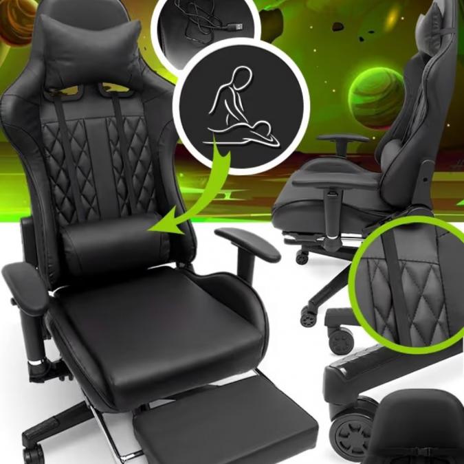 Геймърски стол с прибираща се подложка за крака и функция за масаж - ч