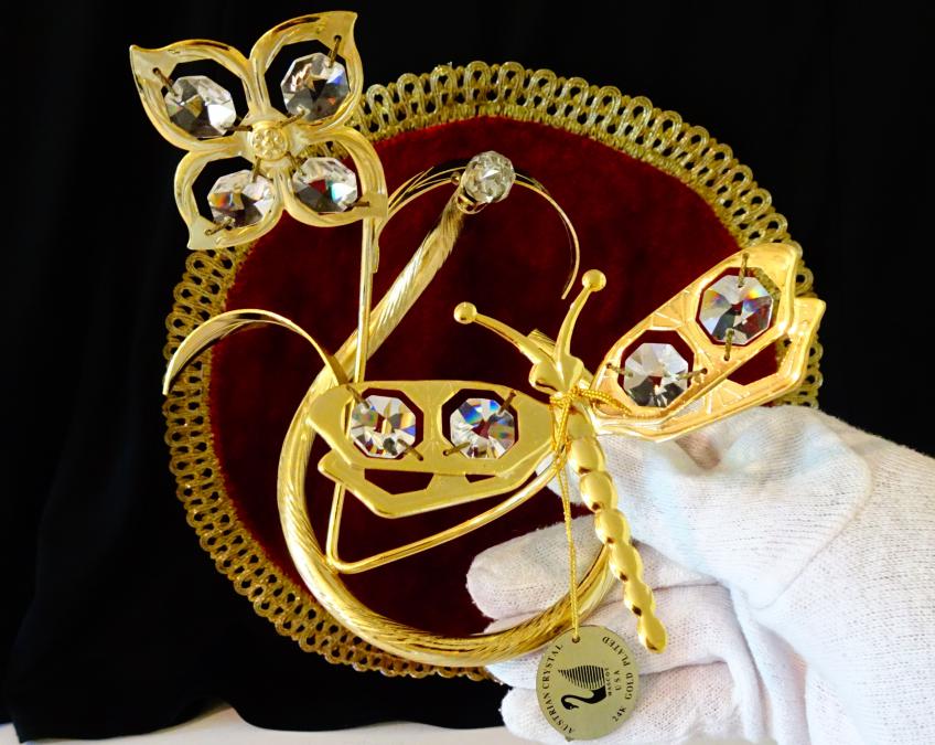 Позлатена фигура Водно конче, Цвете, 24 k Gold Plated, кристали.
