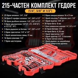 Комплект гедоре от 215 части - всичко под ръка в удобен куфар
