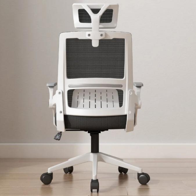 Ергономичен офис стол с лумбална опора  Бял, до 250 кг, регулируем