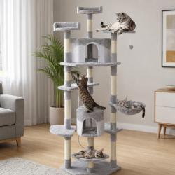 Драскалка дърво за котки XXL 203 см  11 нива, къщички, легла, хамак и