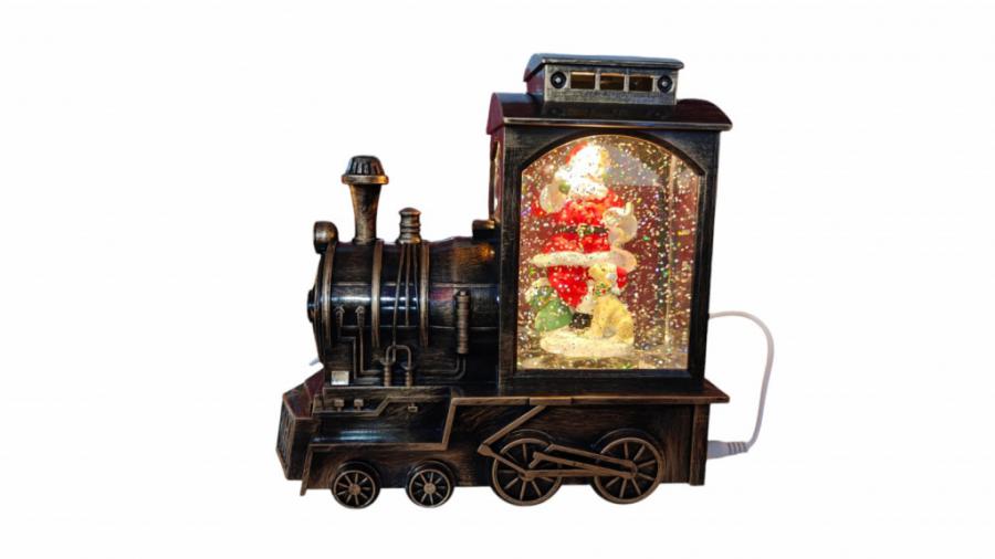 Коледна декорация - светещ ретро влак със снежинки