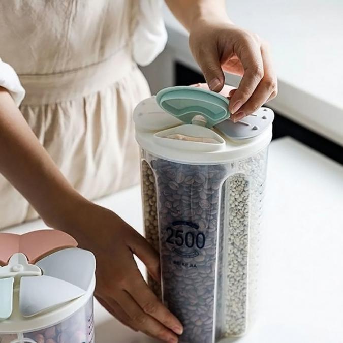 Многофункционален контейнер с 4 отделения за зърнени храни и подправки