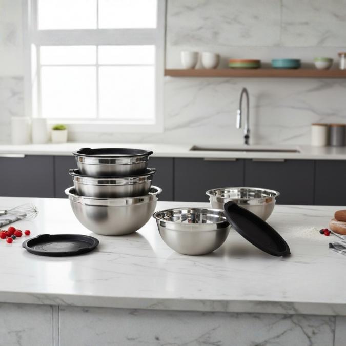 Комплект купи от неръждаема стомана 18 10 с капаци  10 части, матово