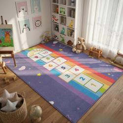 Детски килим за игра 120х160см - Тъмносин килим с облачета и дъга, про
