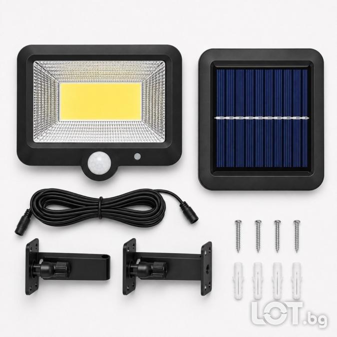 Соларна LED лампа 100 LED със сензор за движение и здрач  до 5 м обхв