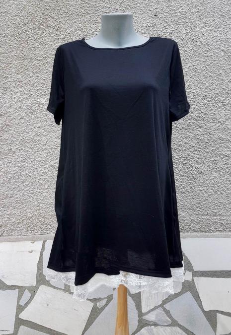 3XL Нова черна блуза с подгъв от дантела