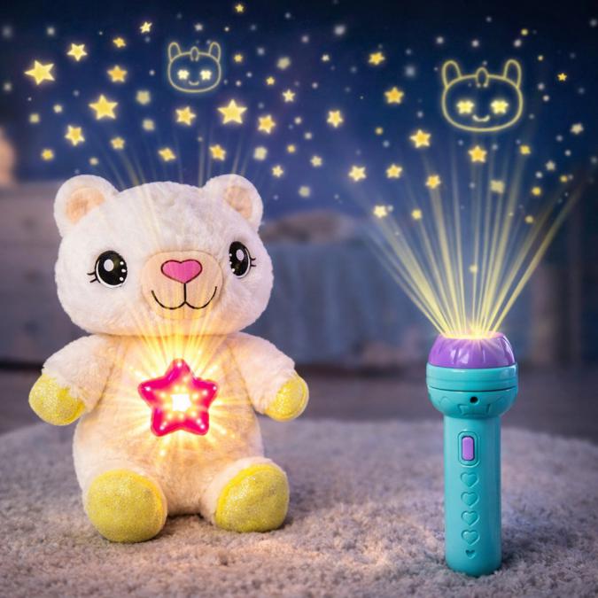 Плюшена играчка с нощна лампа 2в1  детски фенер-проектор със светлинн