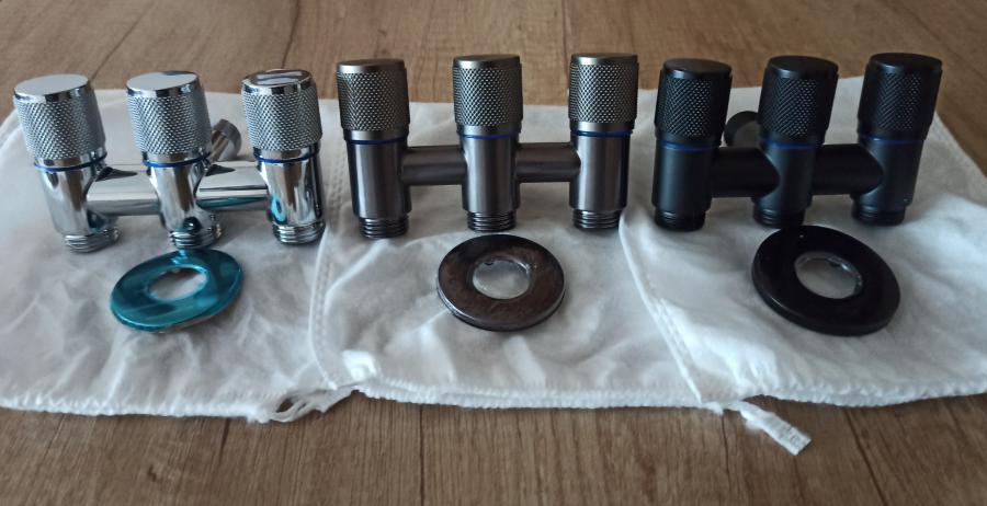 Троен спирателен кран -хром, Черен и Оръжейно сив