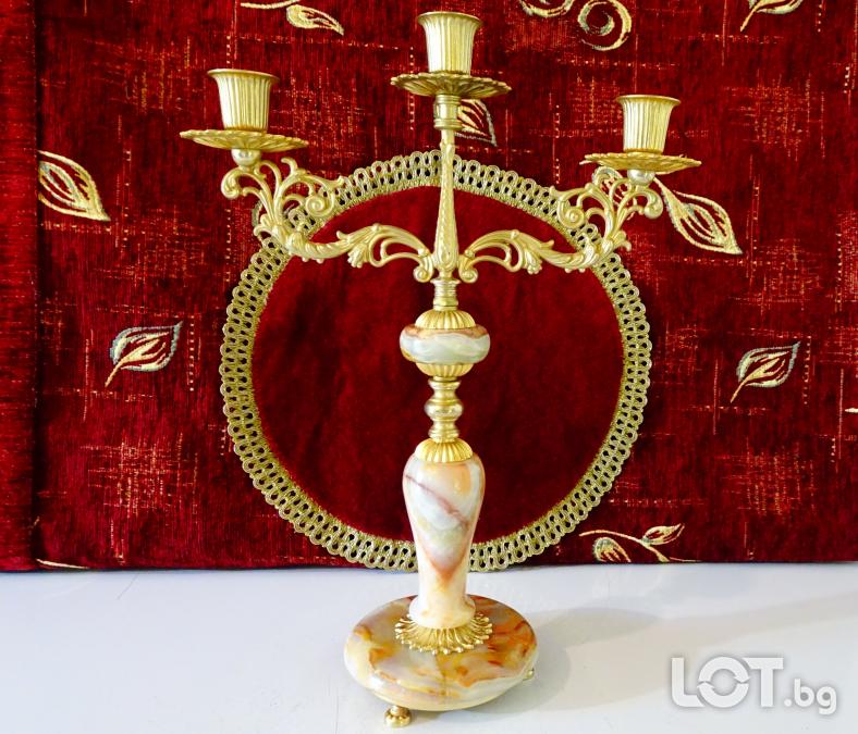 Свещник тройка, бронз, оникс, позлата, стил Луи XV.